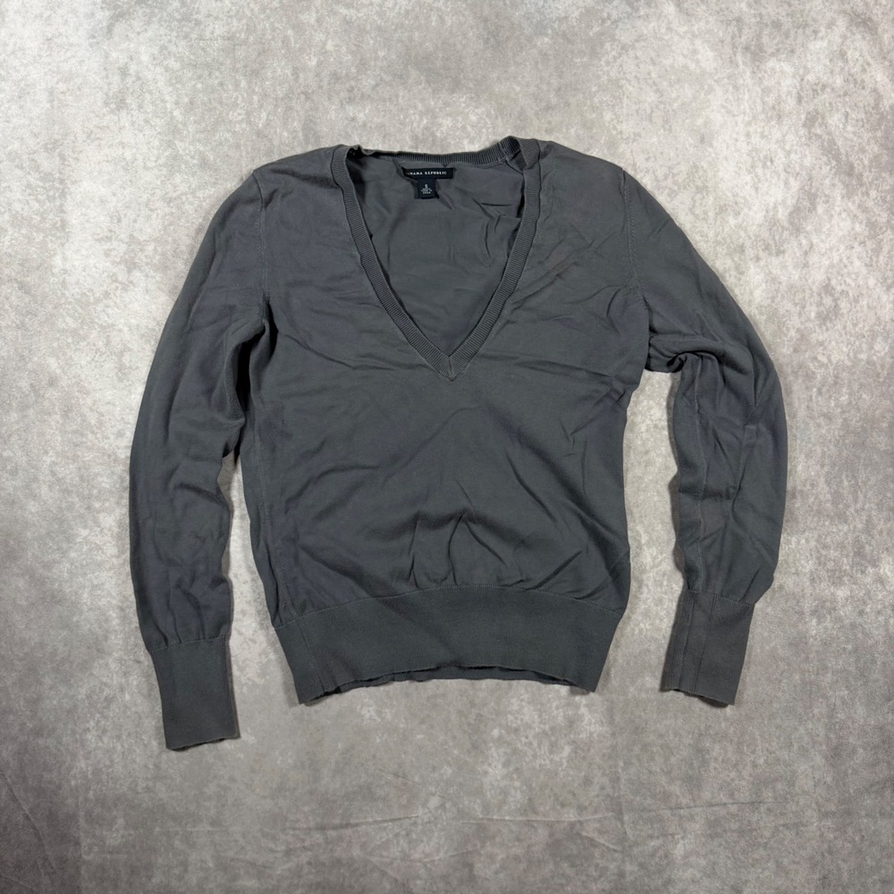 Banana Republic Womens Gray V-Neck Cotton Knit Sweater S Long Sleeve Minimalist